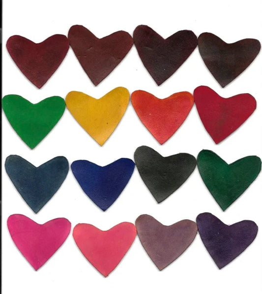 Color swatch of heart-shaped leather on a white background