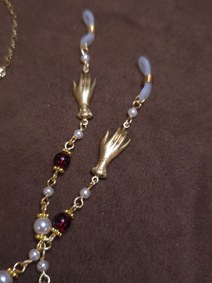Beaded glasses chain with gold hand charms